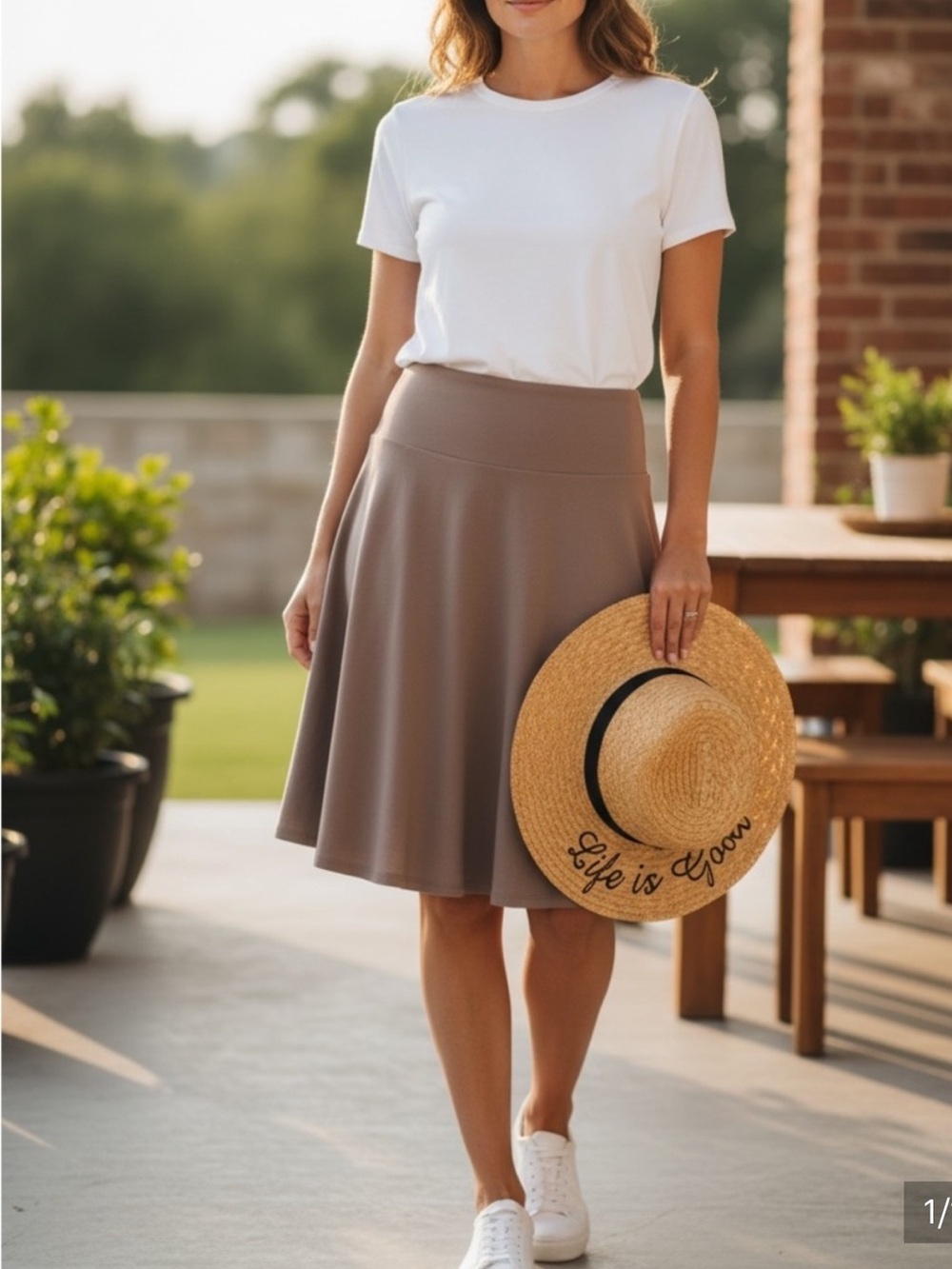 NEW• Azure Sandy Mocha A-Line Knit Minimalist Skirt• M